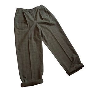 Vintage 90’s Pants Faux Button Pleated Brown Black Tan Plaid W/Pockets Size 12S